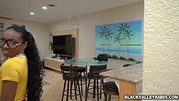 nerdy ebony teen nerd licks and rides huge black cock