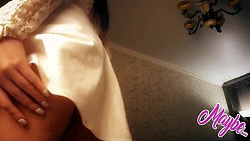 sweet babe in white dress fingers to orgasm