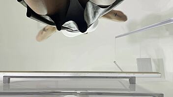 petite horny brunette in miniskirt ignored in bathroom till sexy fun