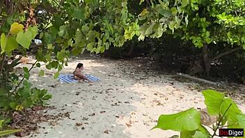 stepmom and young babe flash risky public beach dick for cum on face handjob