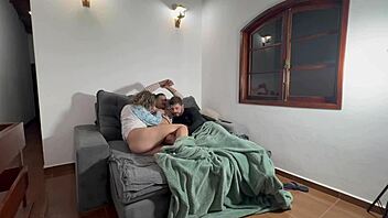 Hey couple tries first flashing fun while watching