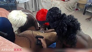 three ebony sluts choke gag on sloppy deepthroat cock