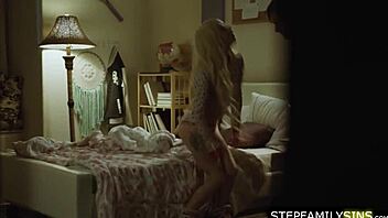 petite blonde stepsis gags on stepbro's cock in lingerie