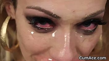 wanna see this stunner swallow every drop of bukkake jizz?