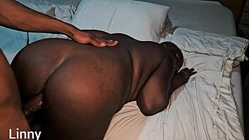 mature ebony slut rides big black cock missionary in dark room