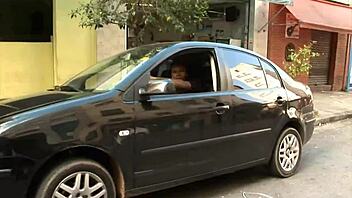 wild tranny grabs two throbbing cocks for anal pounding