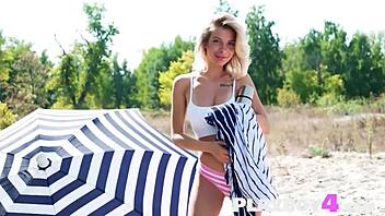 whoops, petite blonde eva tali strips bikini for naked big ass tease