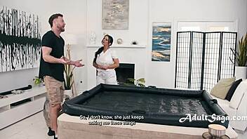 Lie back Seth Gamble while Payton Preslee massages with huge oiled tits cowgirl style