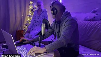 blonde russian milf gets wet pussy pounded during video game stream