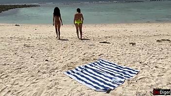 stepmom and young babe flash risky public beach dick for cum on face handjob