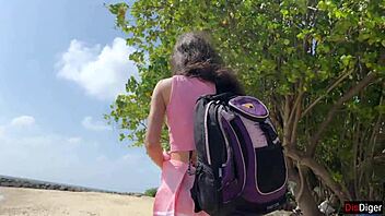 stepmom and young babe flash risky public beach dick for cum on face handjob