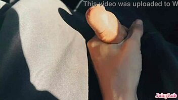 hot babe jerks cock hard while driving wildly