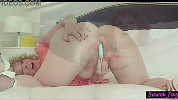 Curvy cougar Sara Jay fingers wet pussy under ripped slutty dress