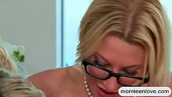 cute teen shares boyfriend's cock with huge tits milf