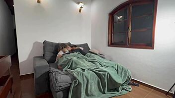 Hey couple tries first flashing fun while watching