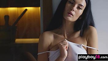 Extra skinny teen simone's massive tits strip nude sauna posing! 🔥