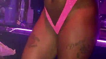 Drunk ebony striptease at Tampa club rips clothes for birthday party fun