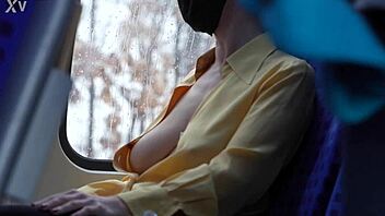 Braless slave wife flashes saggy tits publicly