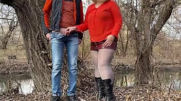 chubby mature milf and lover PEE TURN-BY-TURN in nylons