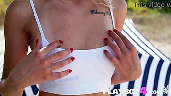 whoops, petite blonde eva tali strips bikini for naked big ass tease