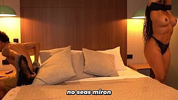 skinny tattoo guy fucks busty latina milf sharing tight bed