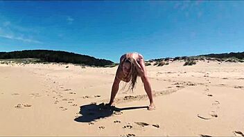 sasha ikeyeva flaunts bikini ass on spanish doninos beach travel show