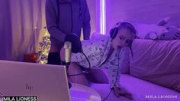 blonde russian milf gets wet pussy pounded during video game stream