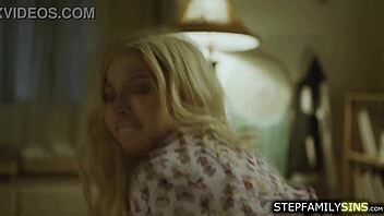 petite blonde stepsis gags on stepbro's cock in lingerie