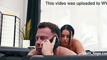 Lie back Seth Gamble while Payton Preslee massages with huge oiled tits cowgirl style