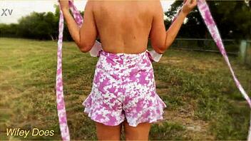 wife flashes big tits striptease across public hotel view