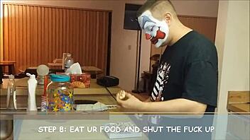 flipflop chef demos pizza bagel bites in kitchen