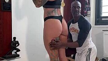 bbc coach oils me up as i flex and rub for camera