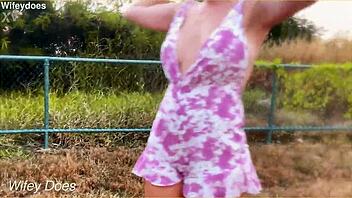 wife flashes big tits striptease across public hotel view