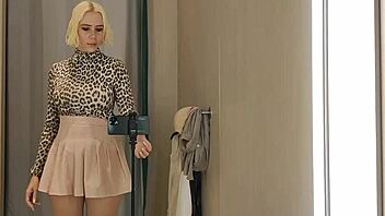 blonde flashing naked in see-through try-on haul mall fitting room spy?