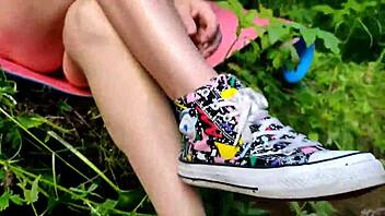 sexy milf goes barefoot undressing her pussy in wild forest vlog 😘🌿