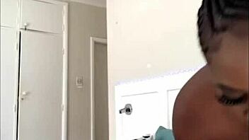 curvy ebony babe takes massive dildo deep in dorm