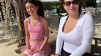 stepmom and young babe flash risky public beach dick for cum on face handjob