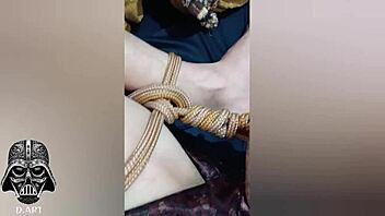 Skinny Serbian twink caresses huge cock in bareback bondage play