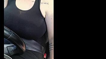 curvy milf driver flashes huge tits outdoors