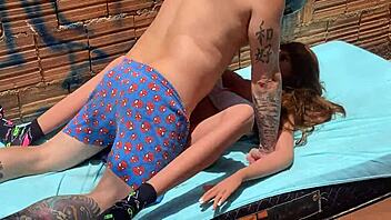 she helps him cum on sex doll then takes it outdoor anal