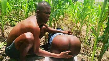 Curvy black babe bent over big clit hairy pussy doggystyle in forest ranch