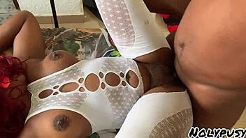 Ebony couple enjoys passionate session in her cozy room