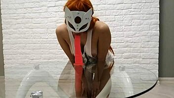 russian redhead plays with toys and anal plug solo