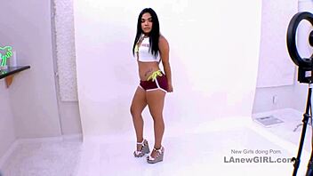 Latina model surrenders to rough sofa fuck audition