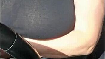 curvy milf driver flashes huge tits outdoors