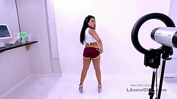 Latina model surrenders to rough sofa fuck audition