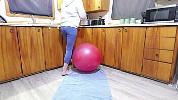 desperate horny babe humps ball to squirting workout climax