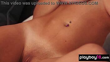 Skinny brunette Ali Rose strips to show big natural boobs