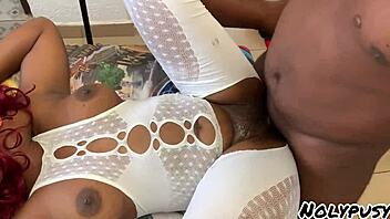 Ebony couple enjoys passionate session in her cozy room