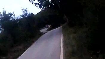 Hey, imagine stripping naked right by the road in your car—public thrill!